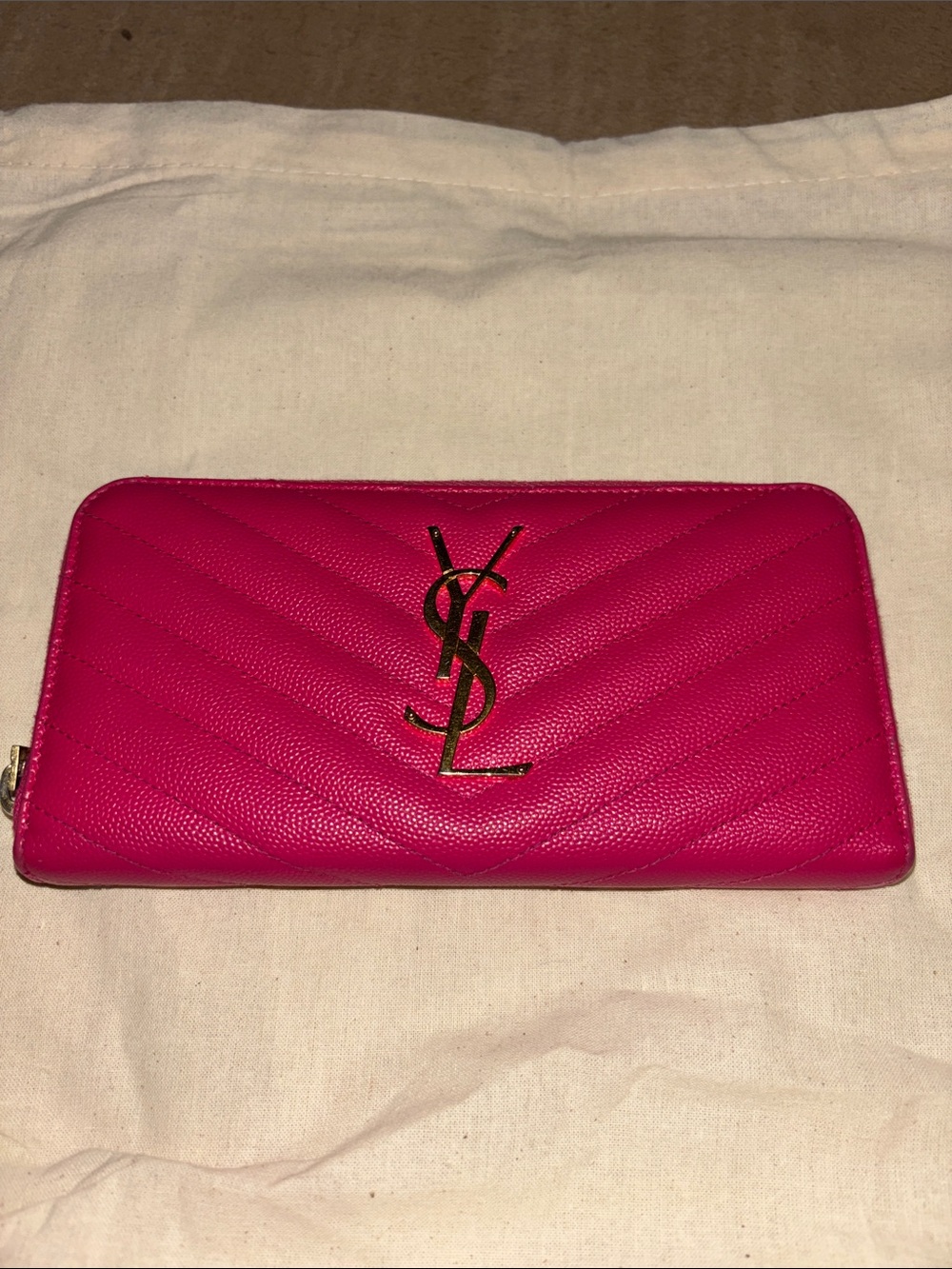 Saint Laurent Hot Pink Quilted Zip-Around Leather Wallet